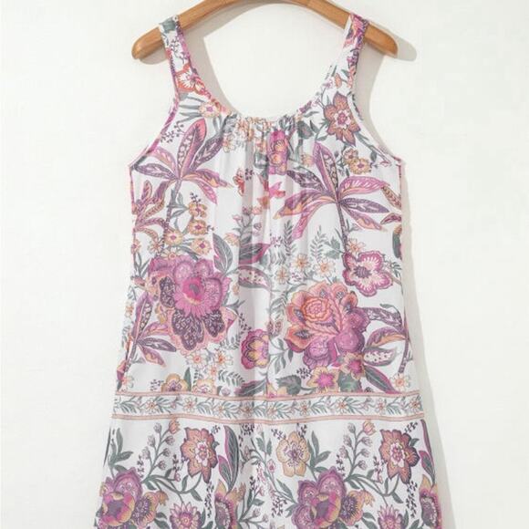 *NEW* Pink, Cream & Green Floral Sleeveless Boho Sleeveless Dress | Size M - Picture 2 of 6